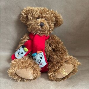 Harrods Brown Teddy Bear with Red Scarf. 13” high.